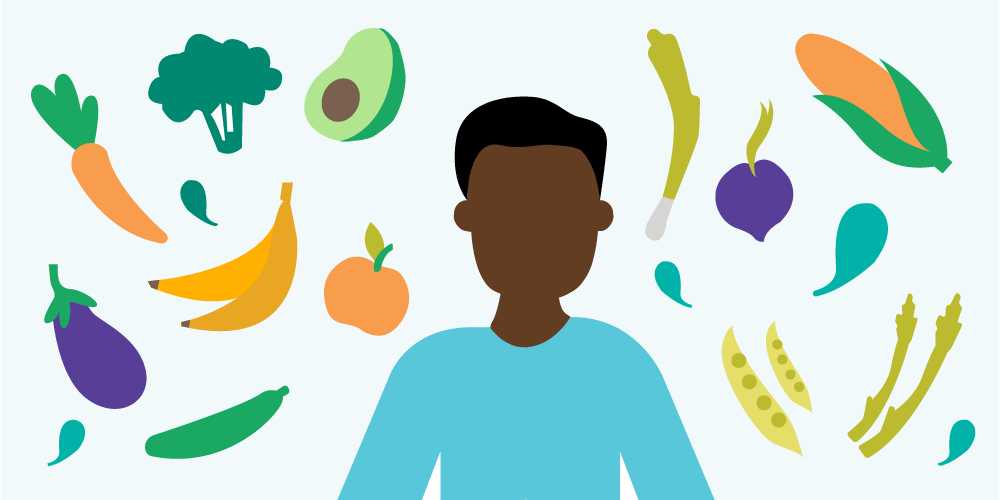 person with fruits and vegetables