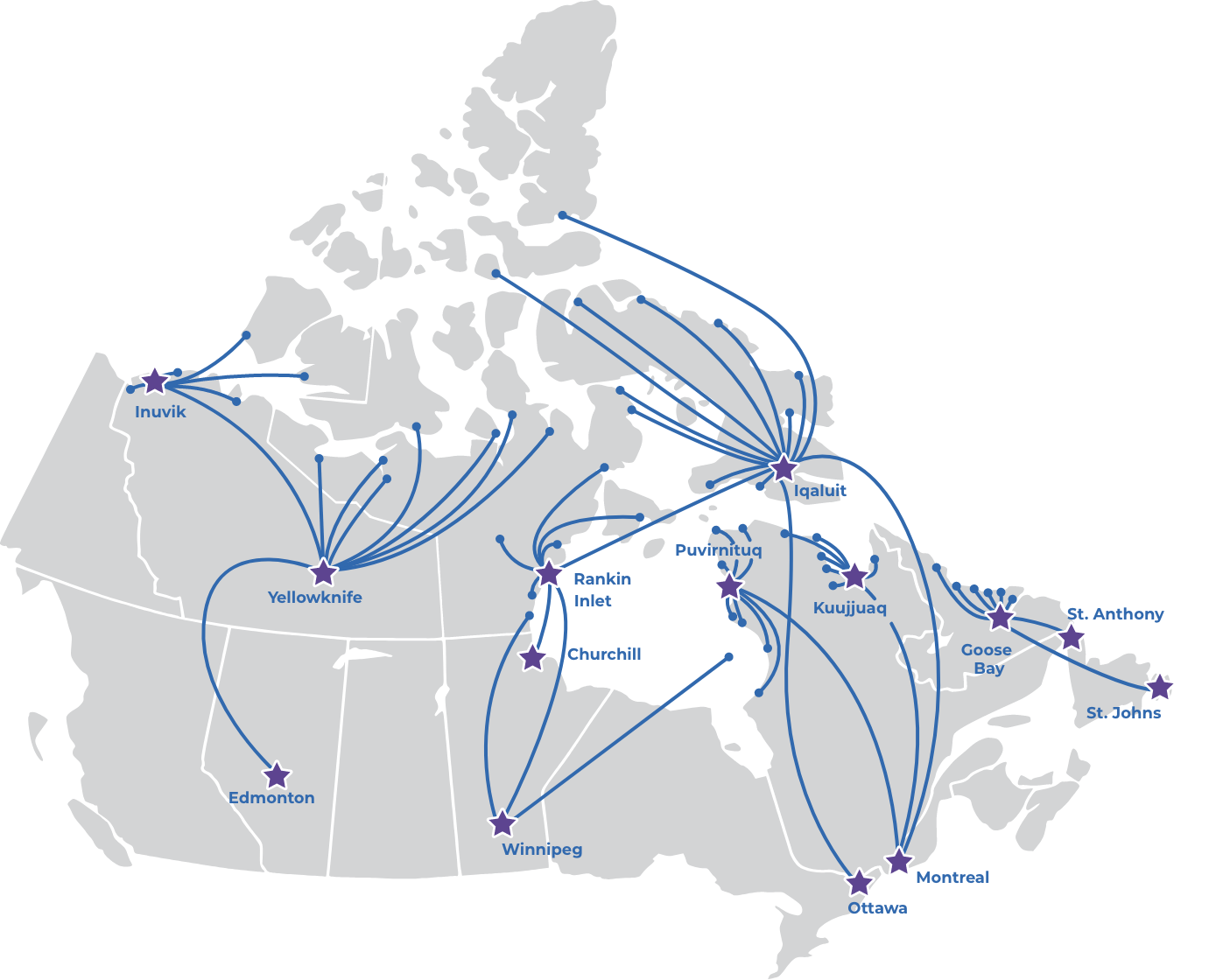 Inuit medical travel map showing long distances